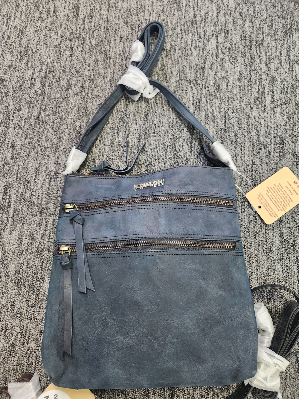 Estalon- LEATHER-Casual Navy Shoulder Crossbody Bag with Dual Zip Pockets